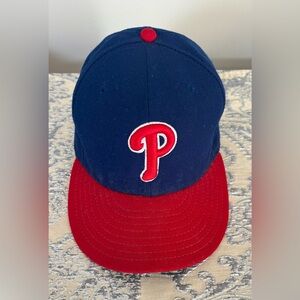 Philadelphia Phillies Hat New Era 59Fifty Cap Blue Red Fitted Size 7-1/2